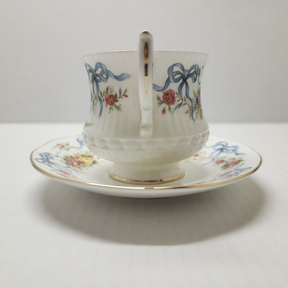 Vintage Rosina Queens England  Happy Anniversary Cup & Saucer Roses Bone China - Picture 3 of 8